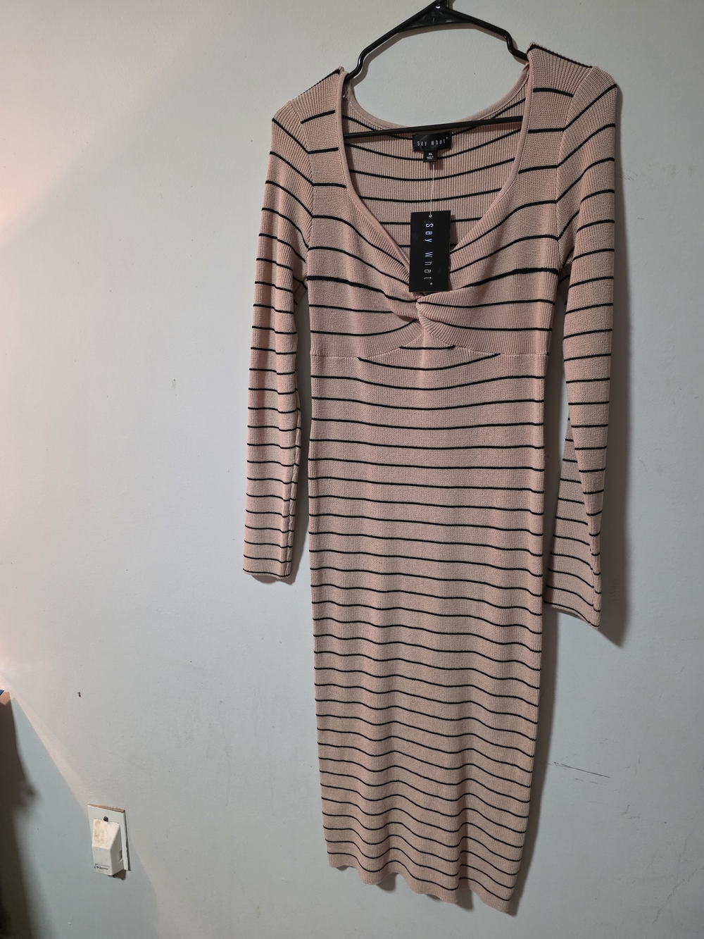 Say What? Blush & Black Striped Knot-Front Midi Dress - Picture 2 of 7